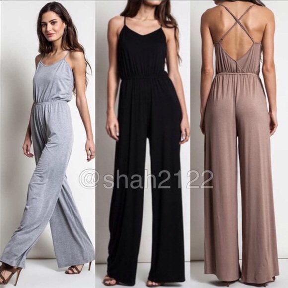 Criss cross back wide leg jumpsuit dress sexy - Picture 2 of 6